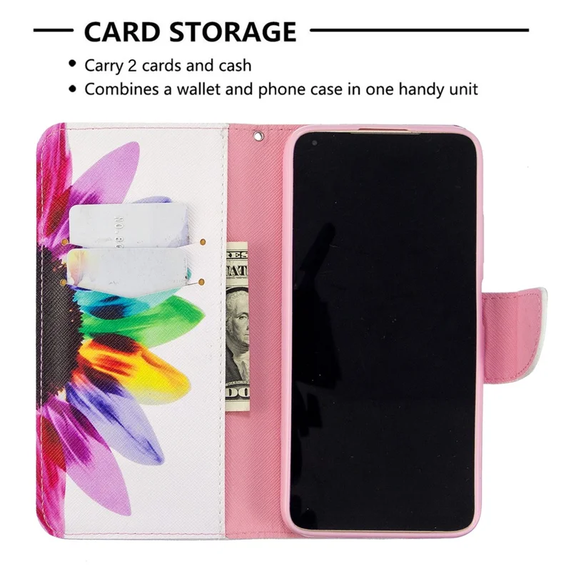Pattern Printing Leather Wallet Shell for Huawei P40 Lite/ Nova 7i/Nova 6 SE - Colorized Flower