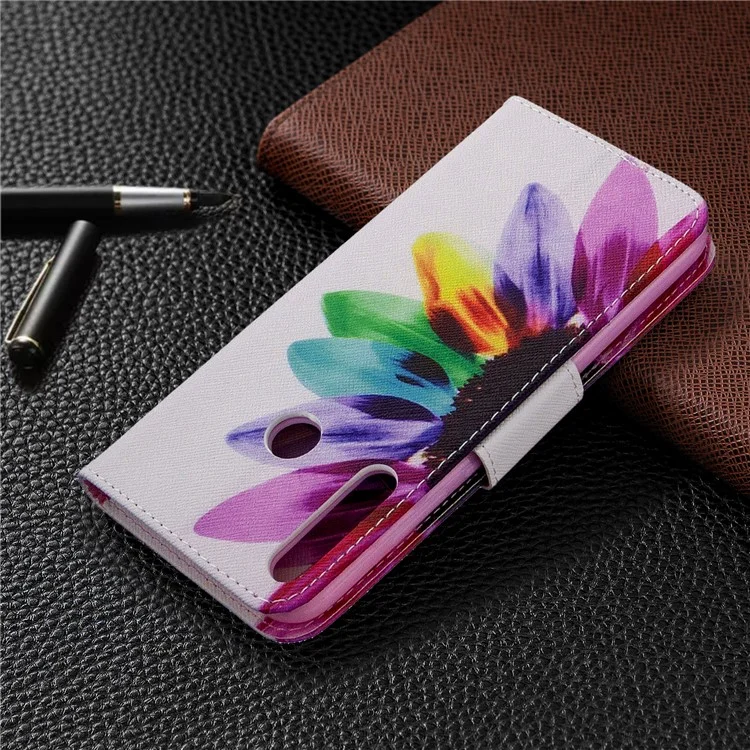 Pattern Printing Leather Wallet Shell for Huawei P40 Lite E / Y7p - Flower