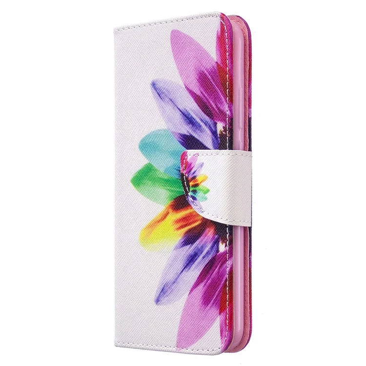 Pattern Printing Leather Wallet Shell for Huawei P40 Lite E / Y7p - Flower