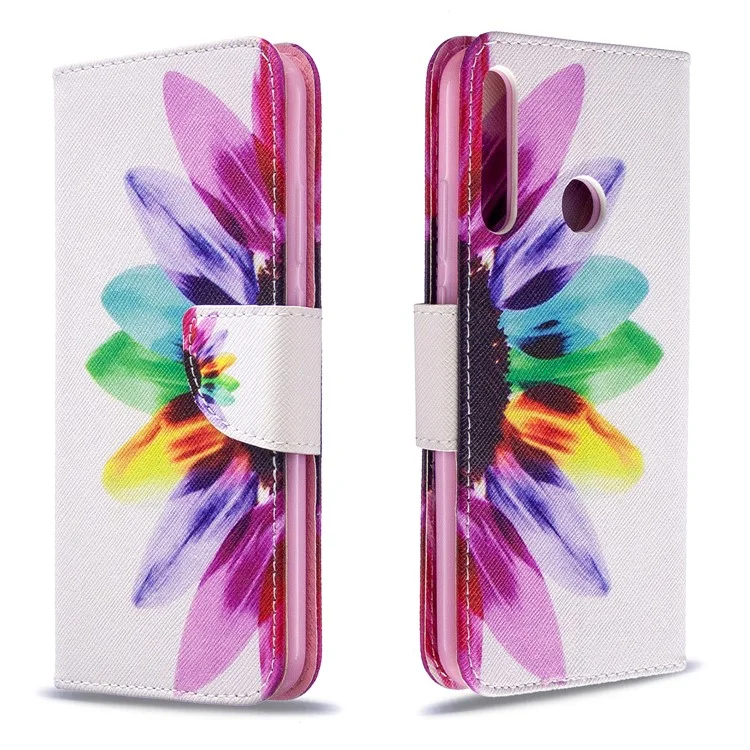 Pattern Printing Leather Wallet Shell for Huawei P40 Lite E / Y7p - Flower