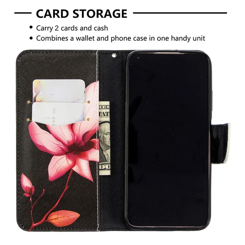 Pattern Printing Wallet Stand Leather Phone Flip Case for Huawei P40 lite/nova 6 SE/Nova 7i - Red Flowers