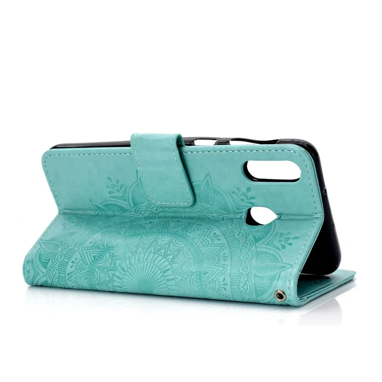 Impronta Del Portafoglio in Pelle Fiore Custodia Per Huawei P40 Lite E / Y7p - Ciano