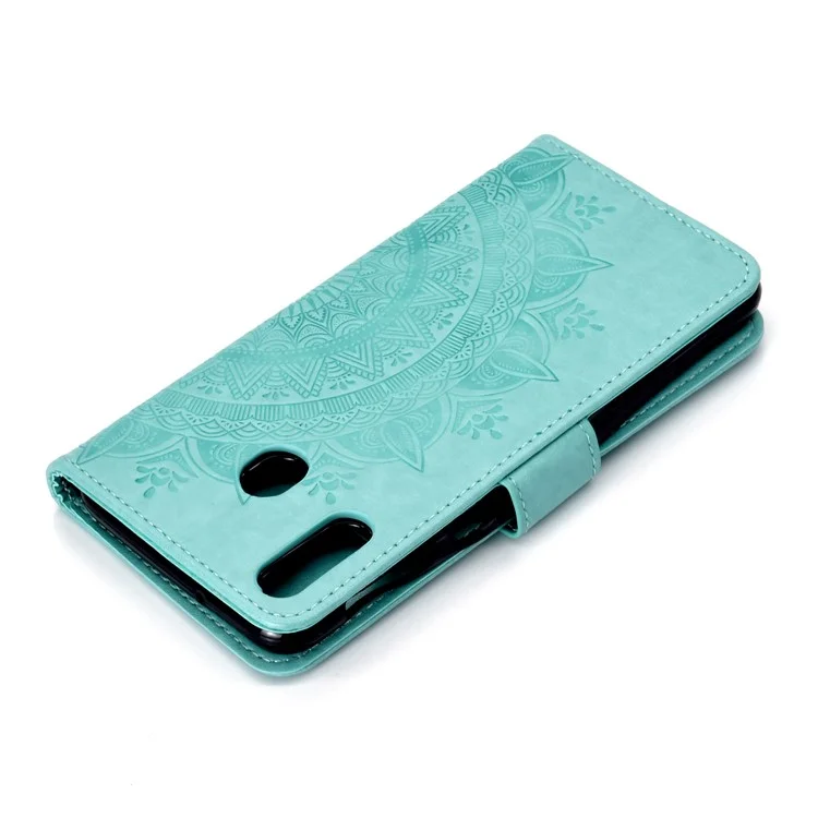 Impronta Del Portafoglio in Pelle Fiore Custodia Per Huawei P40 Lite E / Y7p - Ciano