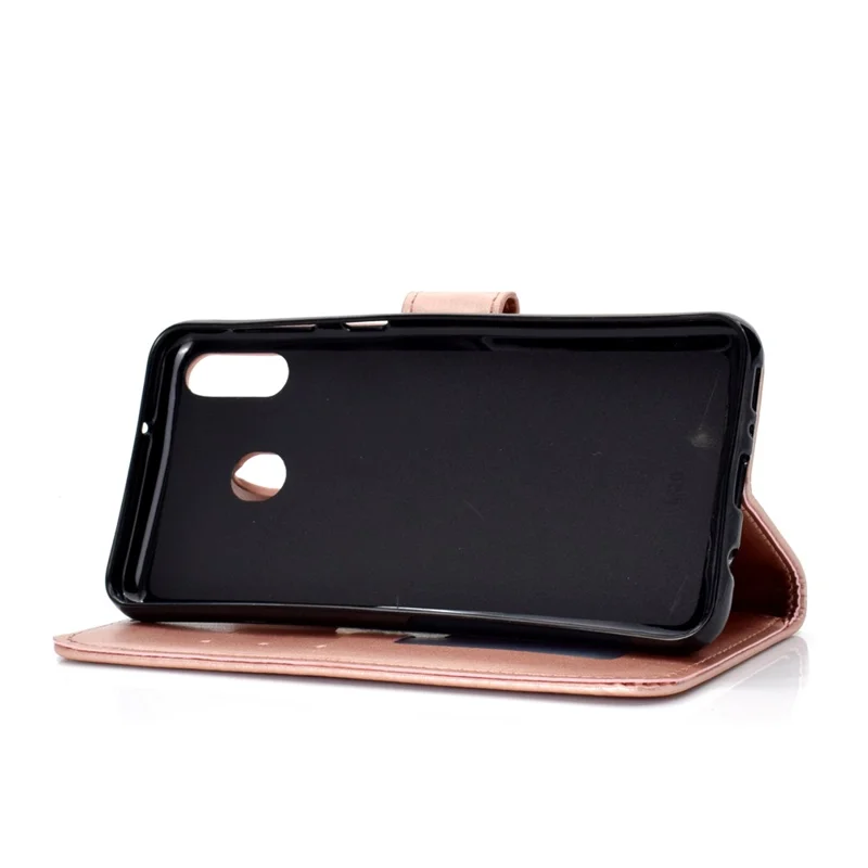 Imprint Flower Leather Wallet Stand Case for Huawei P40 lite E / Y7p - Rose Gold