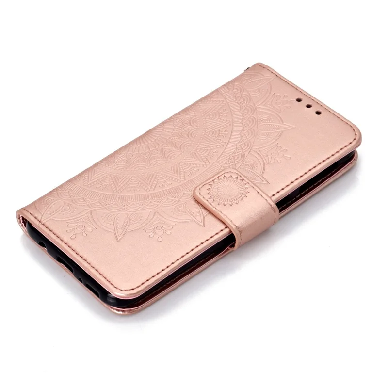 Imprint Flower Leather Wallet Stand Case for Huawei P40 lite E / Y7p - Rose Gold
