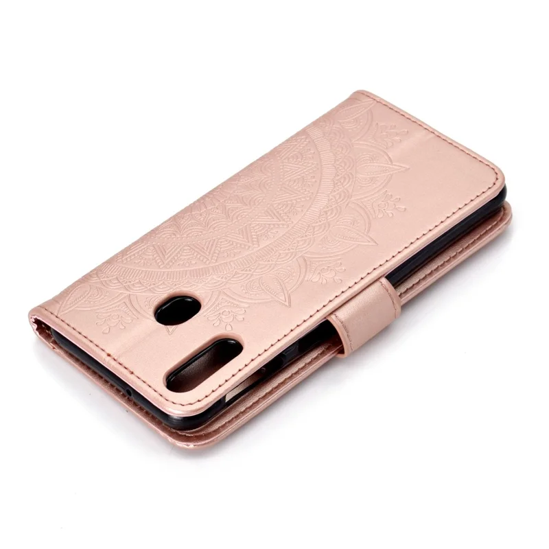 Imprint Flower Leather Wallet Stand Case for Huawei P40 lite E / Y7p - Rose Gold