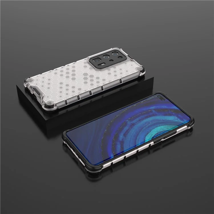 Honeycomb Pattern Shock-proof TPU + PC Hybrid Case for Huawei P40 Pro Plus - White