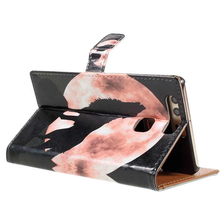 Pattern Printing Wallet Leather Stand Case for Huawei P9 - Wolf Yelling to the Sky