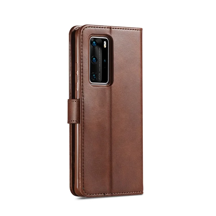 LC.IMEEKE Leather Wallet Stand Case for Huawei P40 Pro - Coffee