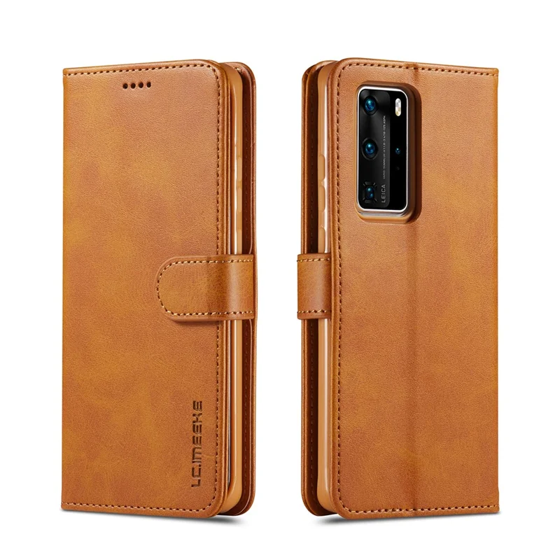 LC.IMEEKE Leather Wallet Stand Case for Huawei P40 Pro - Brown