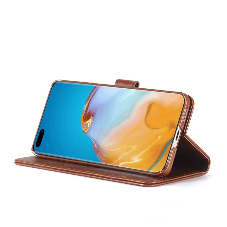 LC.IMEEKE Leather Wallet Stand Cover Case for Huawei P40 - Coffee