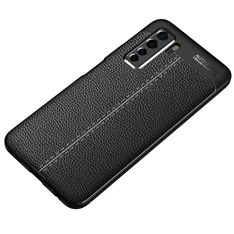 Litchi Texture Soft TPU Мобильный Телефон Для Мобильного Телефона Для Huawei Nova 7 SE/P40 Lite 5G - Черный