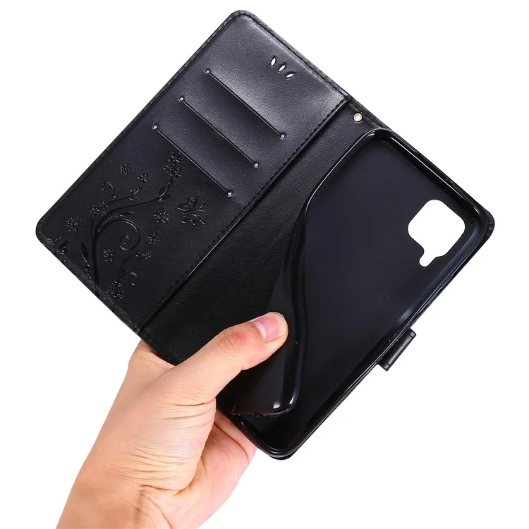 Impronta Portafoglio in Pelle Fiore a Farfalla Copertina Mobile Per Huawei P40 Lite/nova 6 Se/nova 7i - Nero