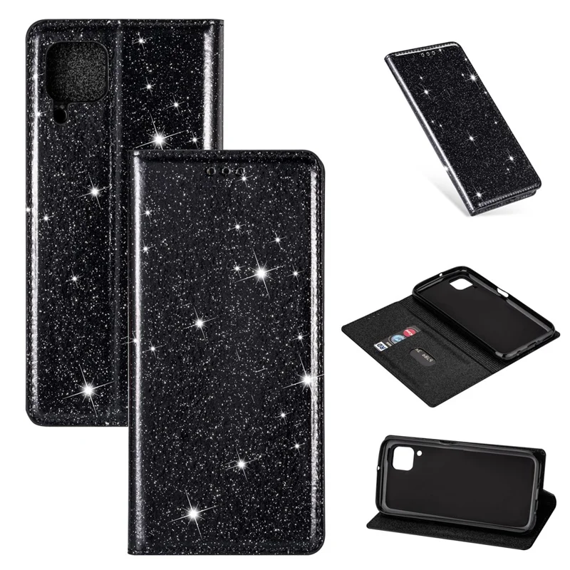 Flash Pó Auto-absorção De Couro Capa De Suporte Para Huawei P40 Lite / Nova 6 SE / Nova 7i - Preto