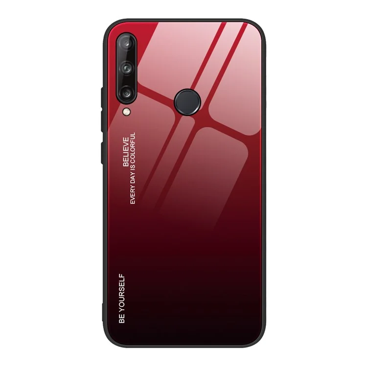 Gradiente de Vidrio Templado de Color + PC + TPU Caja de Casos de Teléfono Para Huawei P40 Lite E/y7p/honor 9C - Rojo / Negro
