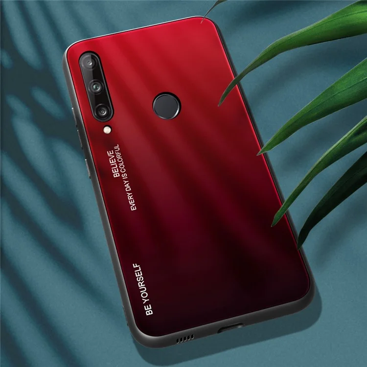 Gradiente de Vidrio Templado de Color + PC + TPU Caja de Casos de Teléfono Para Huawei P40 Lite E/y7p/honor 9C - Rojo / Negro