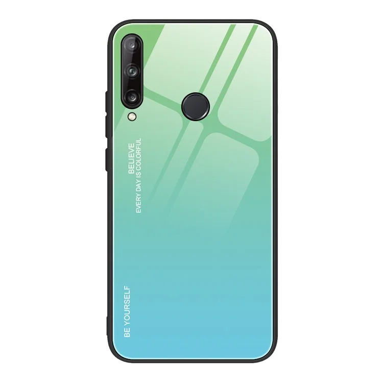 Capa de Telefone de Vidro Temperado + PC + TPU com Gradiente de Cores para Huawei P40 lite E/Y7p/Honor 9C - Ciano/Azul