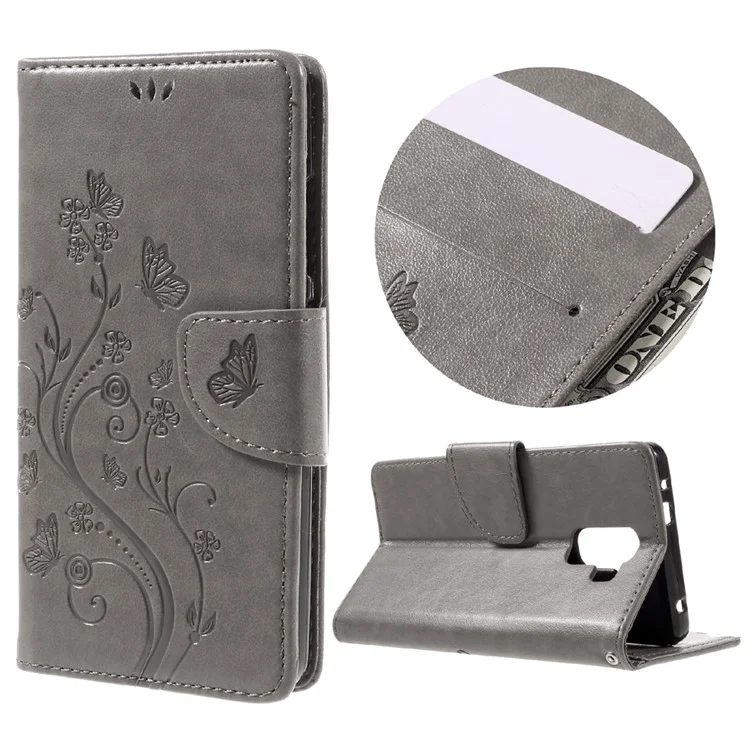 Imprint Butterfly Flower Leather Wallet Cover for Huawei Honor 7 / 7 Premium - Grey