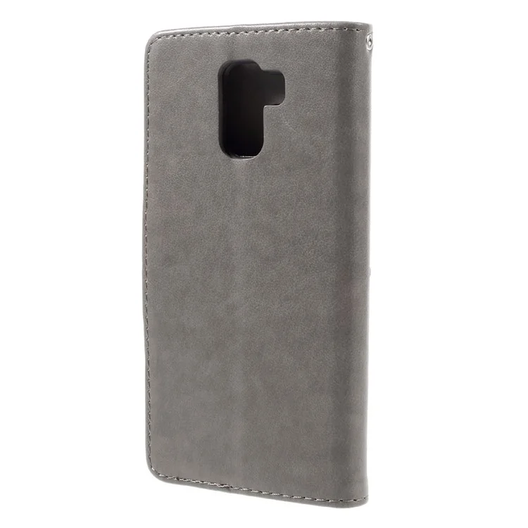 Imprint Butterfly Flower Leather Wallet Cover for Huawei Honor 7 / 7 Premium - Grey