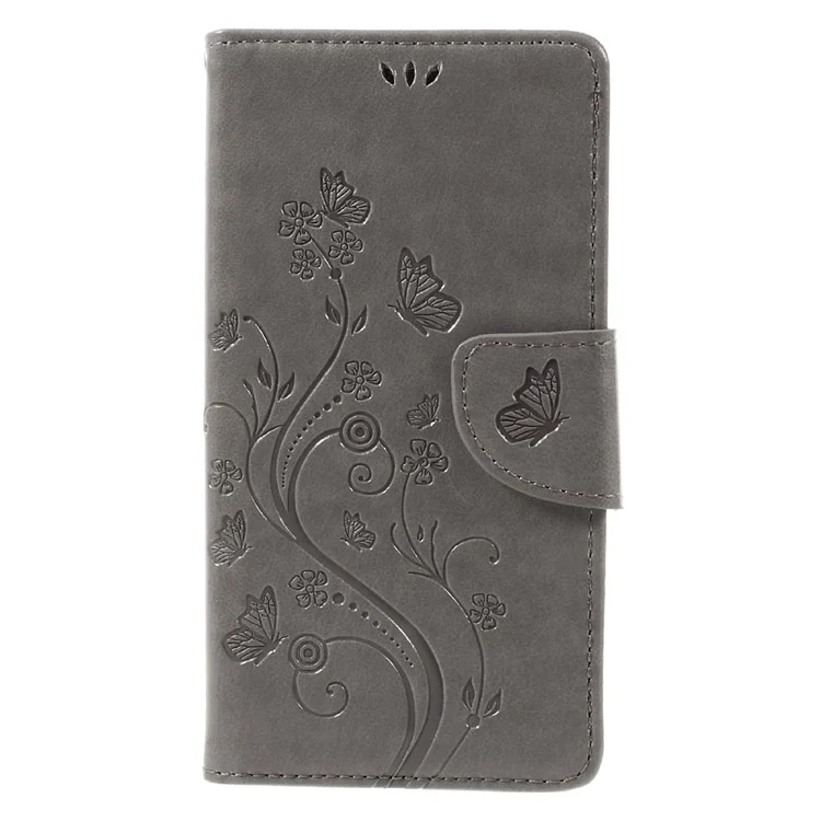 Imprint Butterfly Flower Leather Wallet Cover for Huawei Honor 7 / 7 Premium - Grey