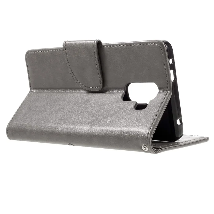 Imprint Butterfly Flower Leather Wallet Cover for Huawei Honor 7 / 7 Premium - Grey
