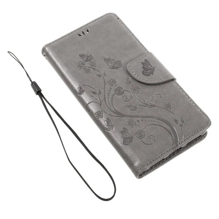 Imprint Butterfly Flower Leather Wallet Cover for Huawei Honor 7 / 7 Premium - Grey