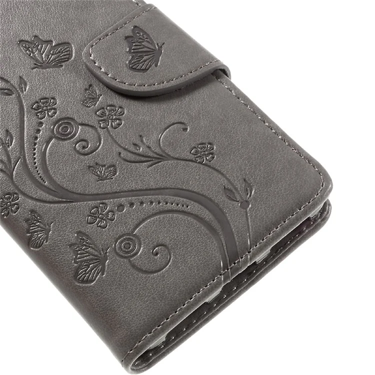 Imprint Butterfly Flower Leather Wallet Cover for Huawei Honor 7 / 7 Premium - Grey