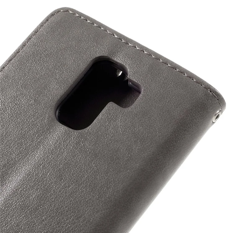 Imprint Butterfly Flower Leather Wallet Cover for Huawei Honor 7 / 7 Premium - Grey