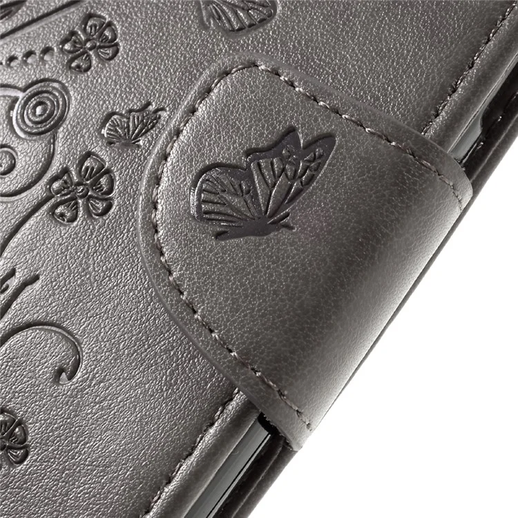 Imprint Butterfly Flower Leather Wallet Cover for Huawei Honor 7 / 7 Premium - Grey