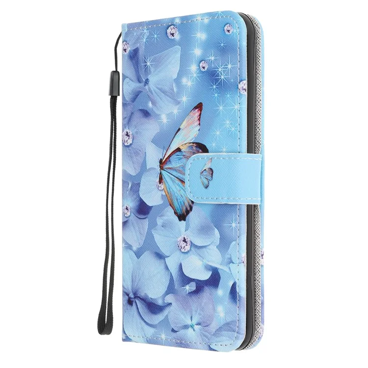 Cross Texture Pattern Printing Leather Wallet Cover with Strap for Huawei P40 - Butterfly and Flower