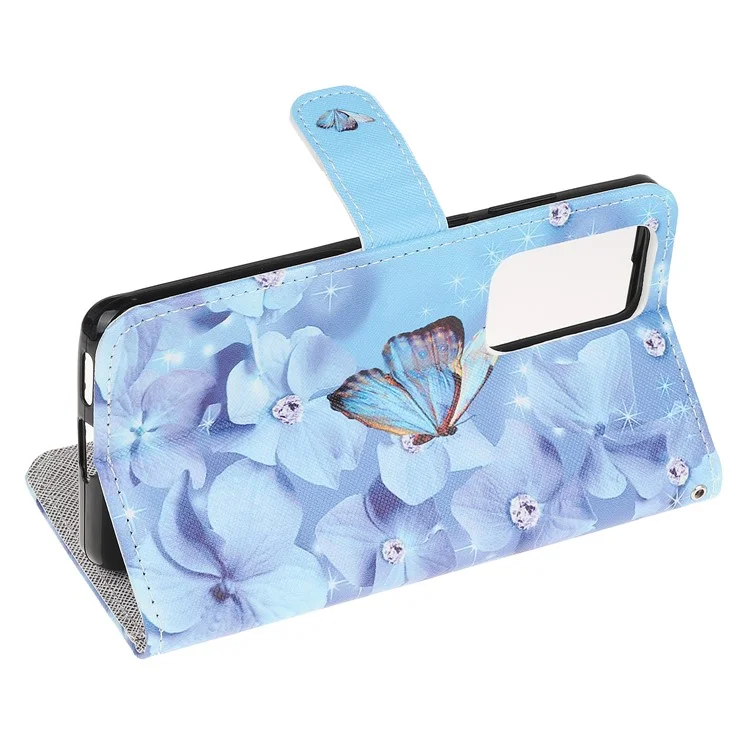 Modèle de Texture Croisée Impression de Portefeuille en Cuir Avec Sangle Pour Huawei P40 - Papillon et Fleur