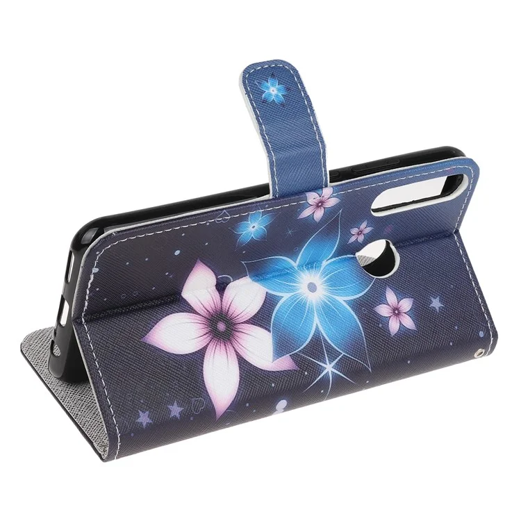 Pattern Printing Cross Texture Leather Wallet Cover with Strap for Huawei P40 Lite E / Y7p - Flower