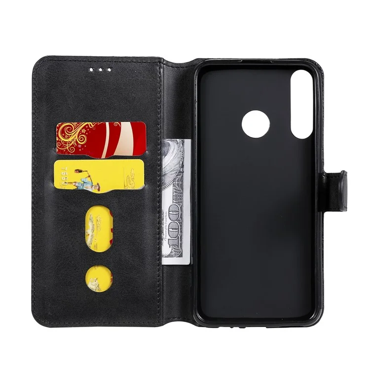 Funda de Teléfono de Cuero con Soporte Tipo Cartera Clásica para Huawei P40 Lite E / Y7p - Negro