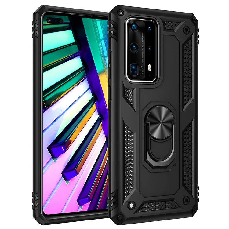 PC+TPU Combo Kickstand Armor Cell Phone Cover for Huawei P40 Pro+ - Black