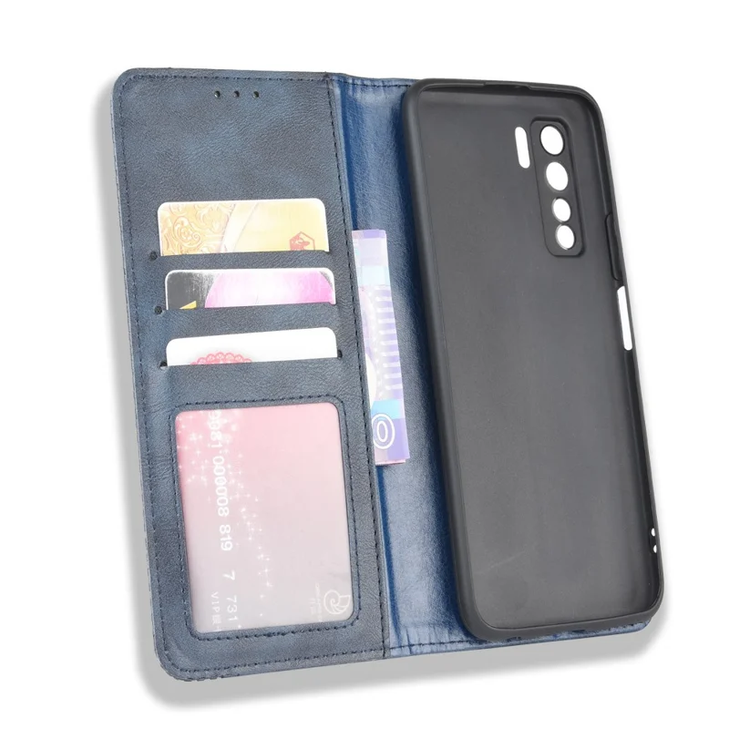 Auto-absorbierte Retro-Leder-Flip-Schutzabdeckung Für Huawei Nova 7 SE / P40 Lite 5g - Blau