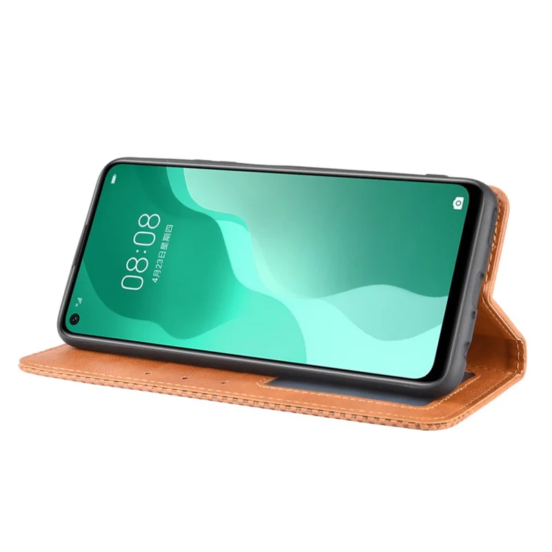 Custodia Protettiva Flip in Pelle Retro Autosimilato per Huawei nova 7 SE/P40 lite 5G - Marrone