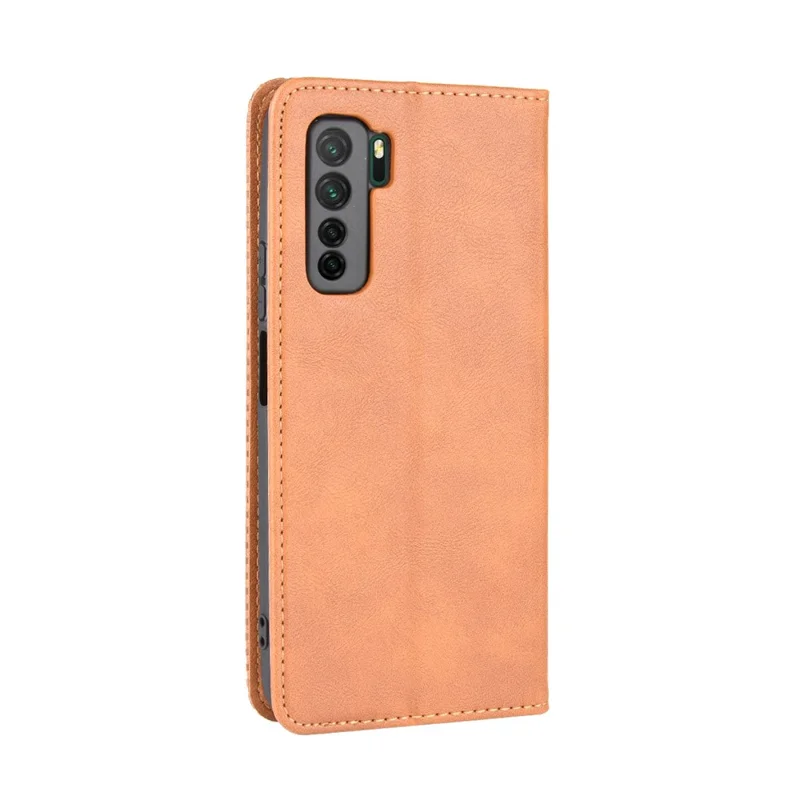 Custodia Protettiva Flip in Pelle Retro Autosimilato per Huawei nova 7 SE/P40 lite 5G - Marrone