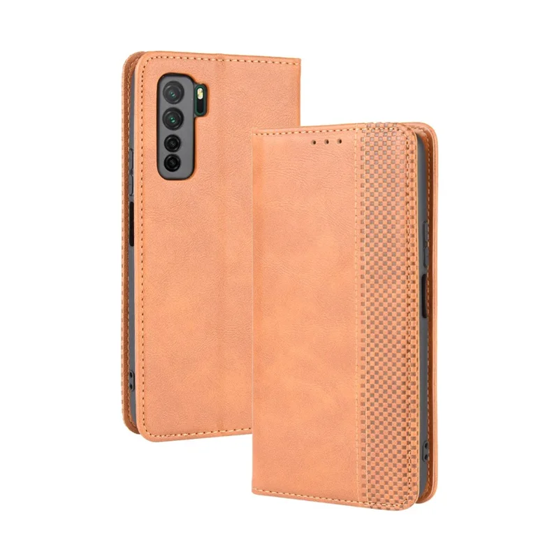 Custodia Protettiva Flip in Pelle Retro Autosimilato per Huawei nova 7 SE/P40 lite 5G - Marrone