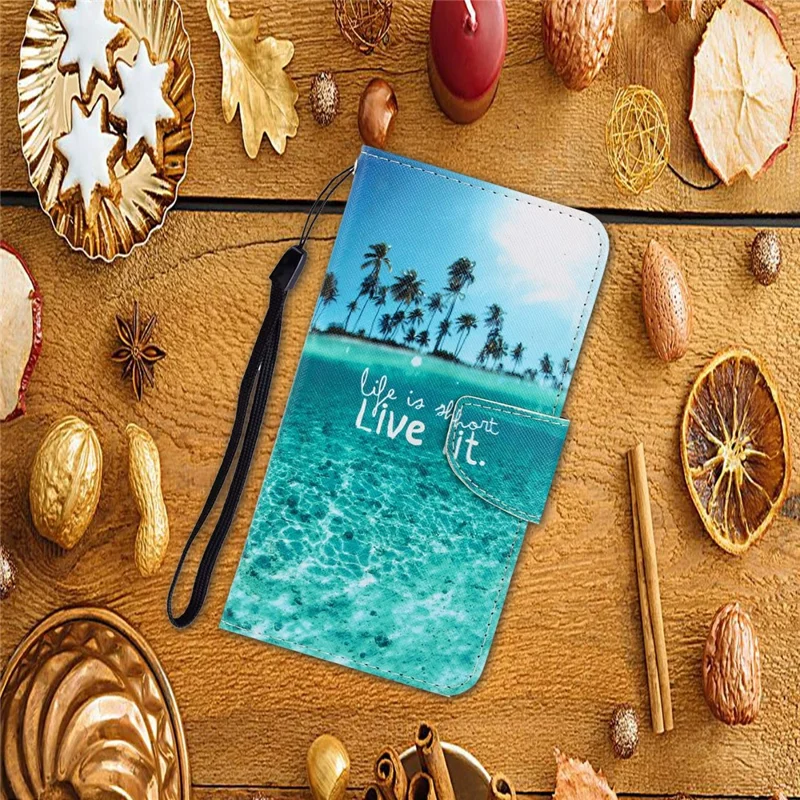 Pattern Printing Magnetic Leather Wallet Case with Strap for Huawei P40 lite E/Y7p/Honor 9C - English Characters