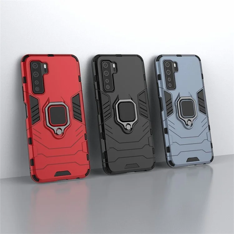 Funda de Teléfono Combo de Anillo Soporte Kickstand PC TPU para Huawei nova 7 SE/P40 Lite 5G - Negro