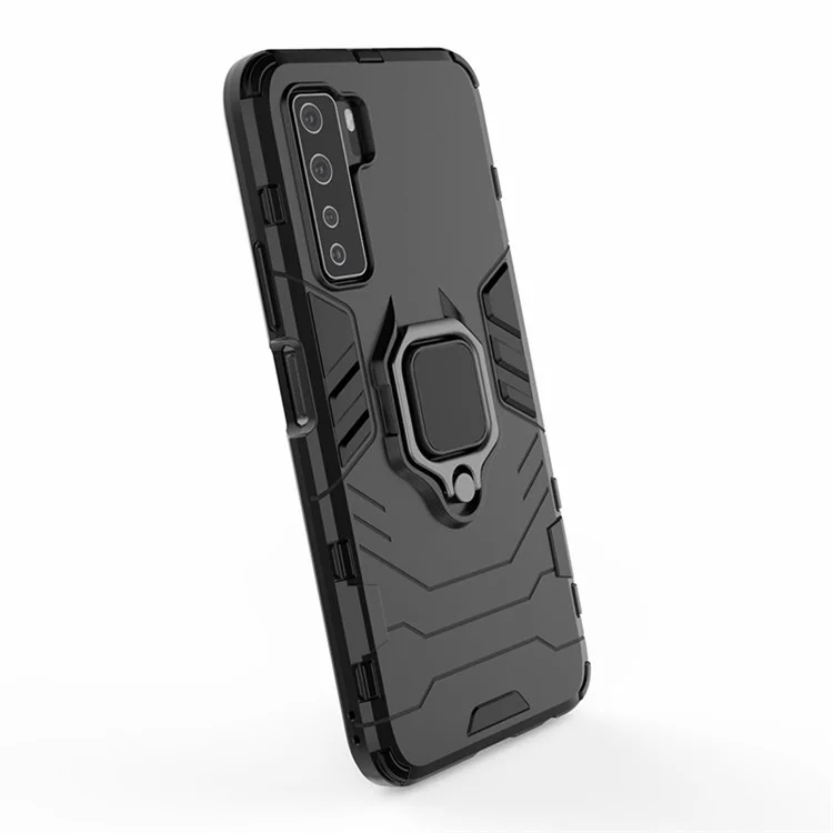 Funda de Teléfono Combo de Anillo Soporte Kickstand PC TPU para Huawei nova 7 SE/P40 Lite 5G - Negro