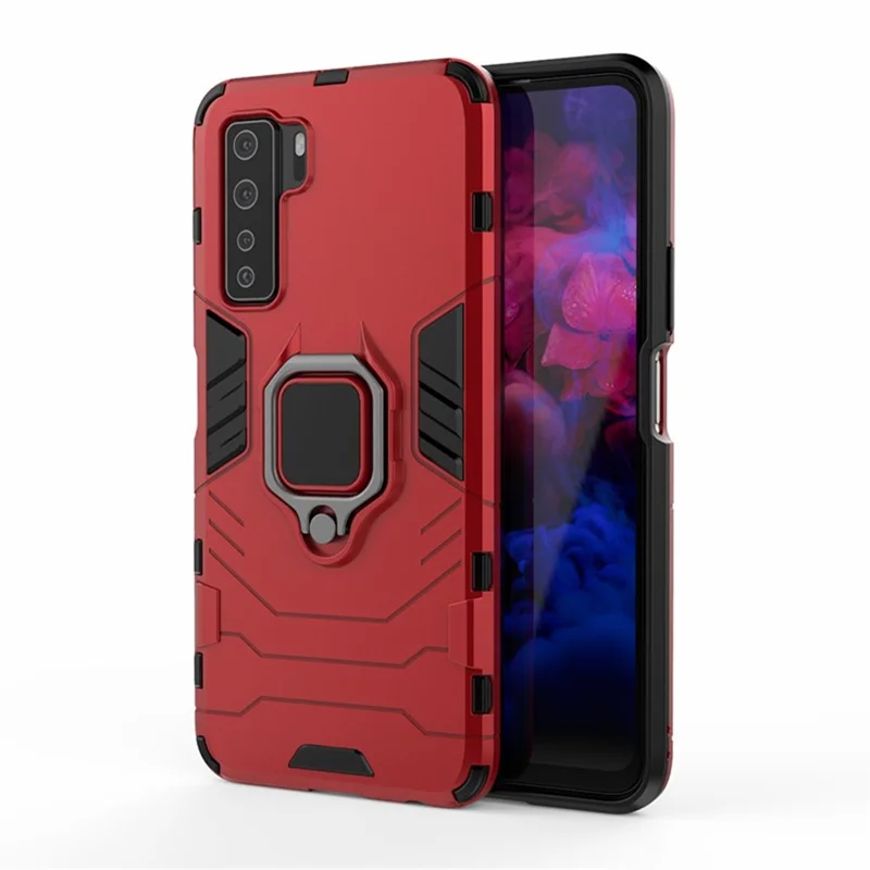 Ring Holder Kickstand PC TPU Combo Phone Cover for Huawei nova 7 SE/P40 Lite 5G - Red