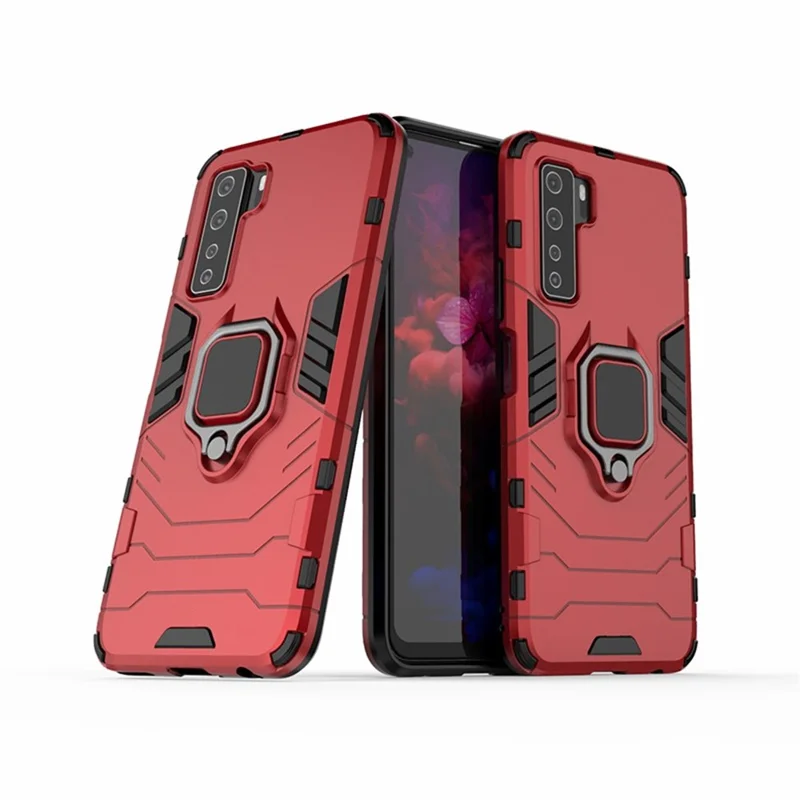 Ring Holder Kickstand PC TPU Combo Phone Cover for Huawei nova 7 SE/P40 Lite 5G - Red