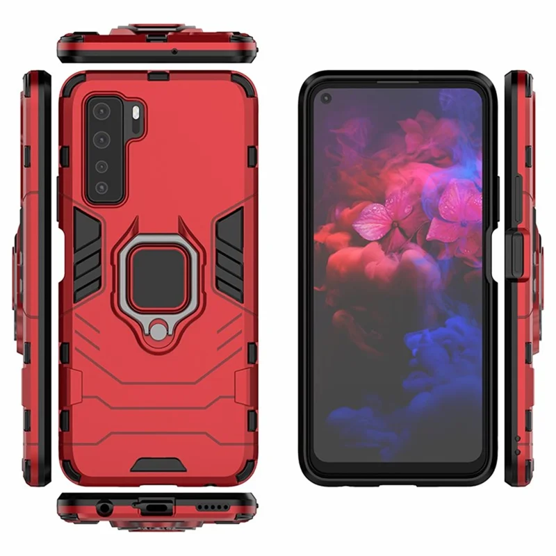 Ring Holder Kickstand PC TPU Combo Phone Cover for Huawei nova 7 SE/P40 Lite 5G - Red