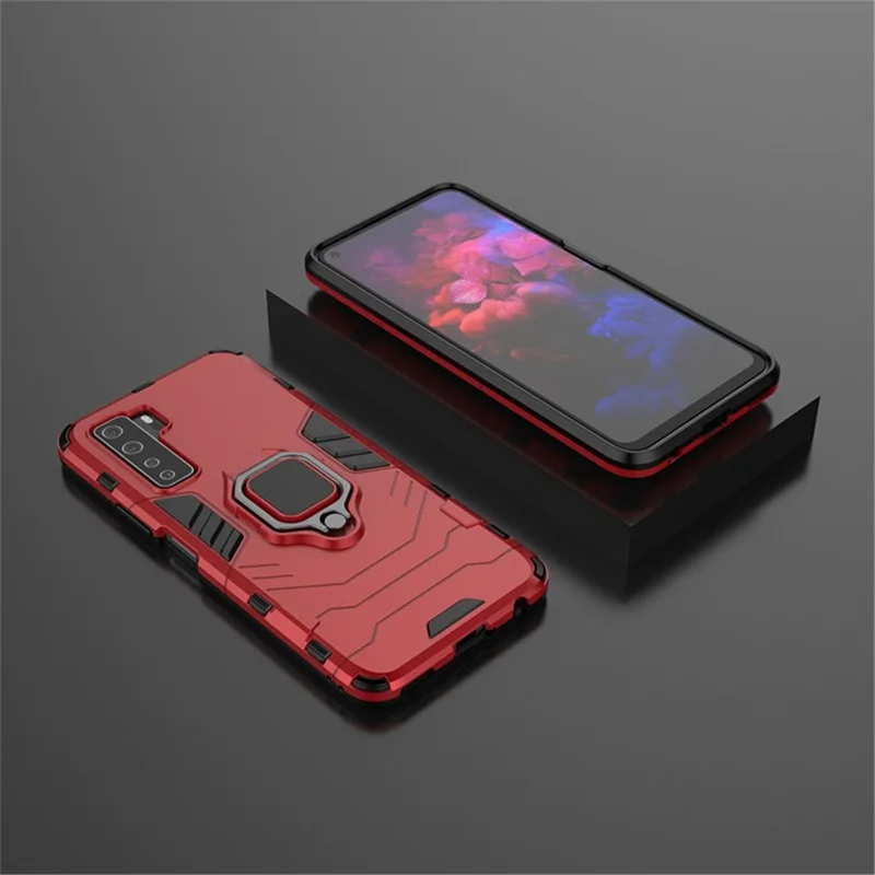Ring Holder Kickstand PC TPU Combo Phone Cover for Huawei nova 7 SE/P40 Lite 5G - Red