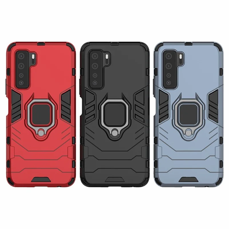 Ring Holder Kickstand PC TPU Combo Phone Cover for Huawei nova 7 SE/P40 Lite 5G - Red
