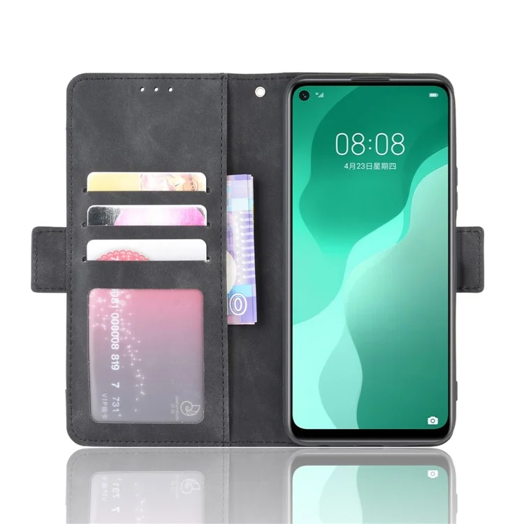 PU Leather Con Múltiples Ranuras Para Tarjetas Con Cáscara de Teléfono Móvil Para Huawei Nova 7 SE/P40 Lite 5G - Negro