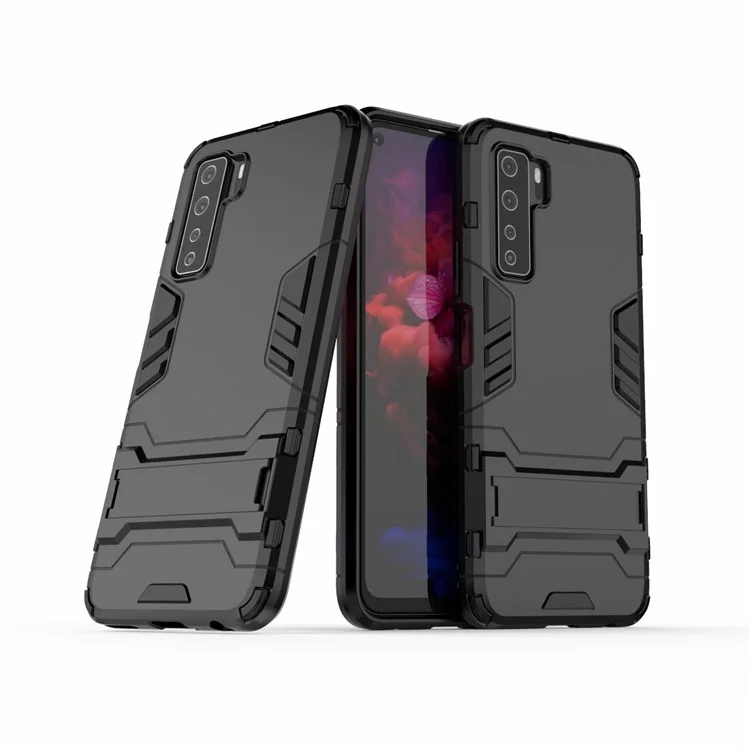 Plastica + Guscio TPU Con Cavalletto Per Huawei Nova 7 SE/P40 Lite 5G - Nero
