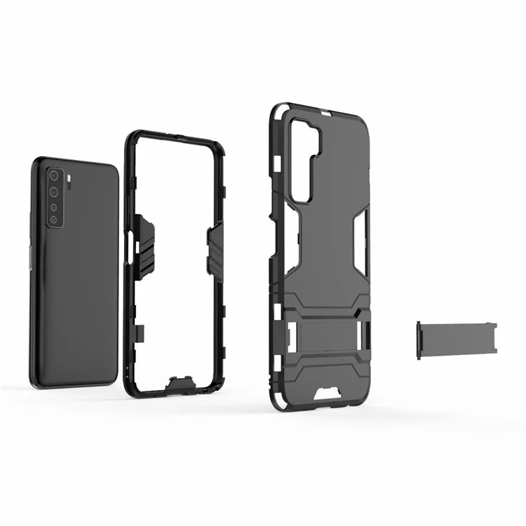 Plastica + Guscio TPU Con Cavalletto Per Huawei Nova 7 SE/P40 Lite 5G - Nero