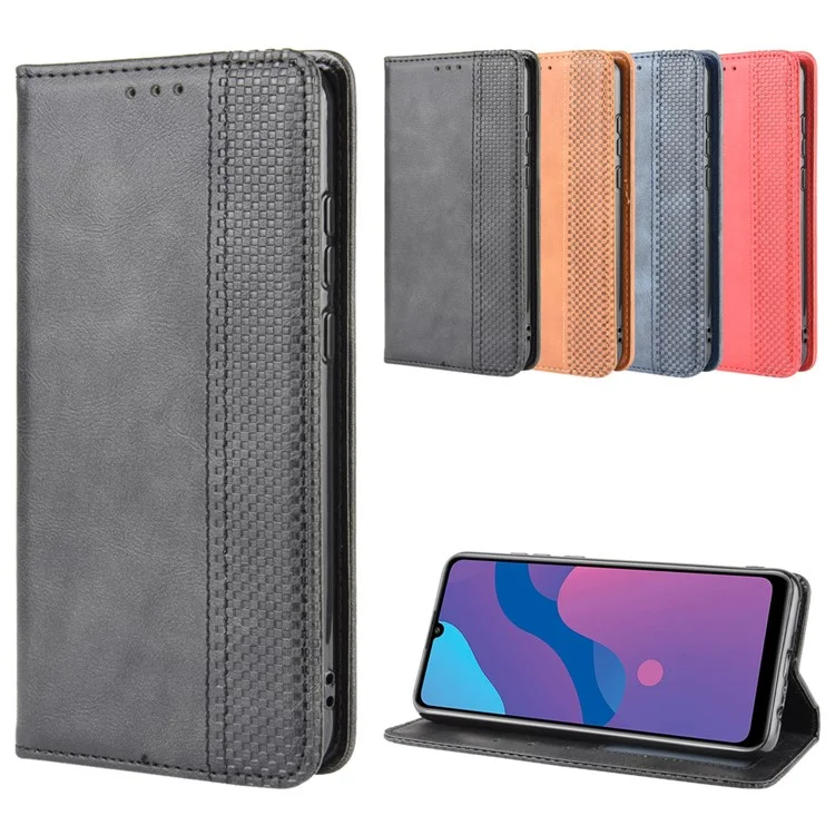 Vintage Style Leather Wallet Stand Phone Shell for Honor 9A/Play 9A - Black